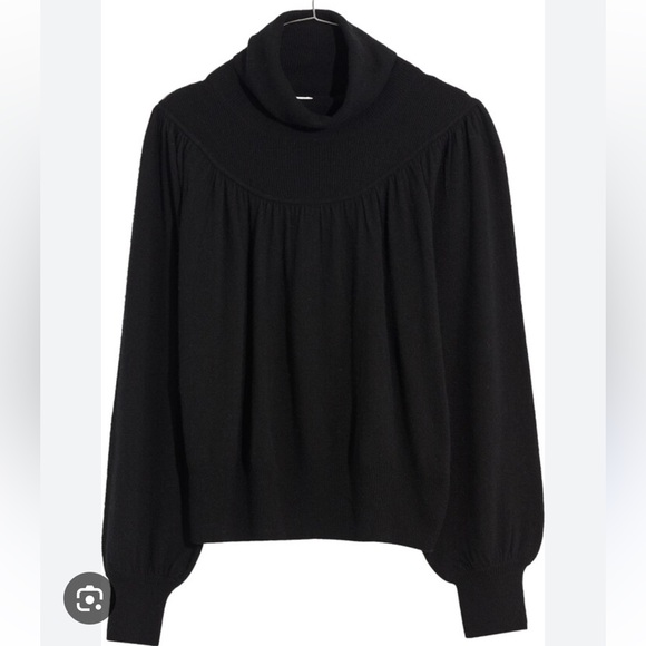 Madewell Shirred Balloon-Sleeve Turtleneck Sweater in Black, XS - Picture 3 of 12